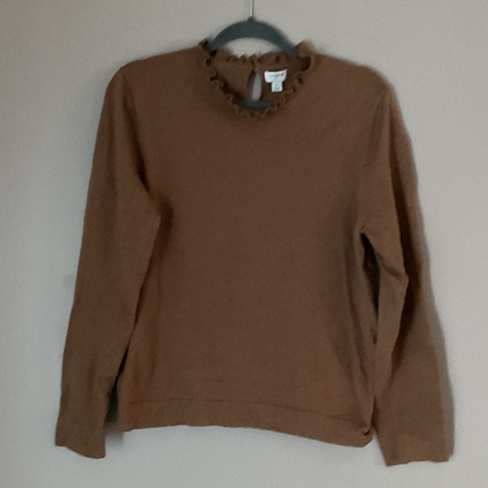J. Crew Tan Ruffle Collar Sweater
